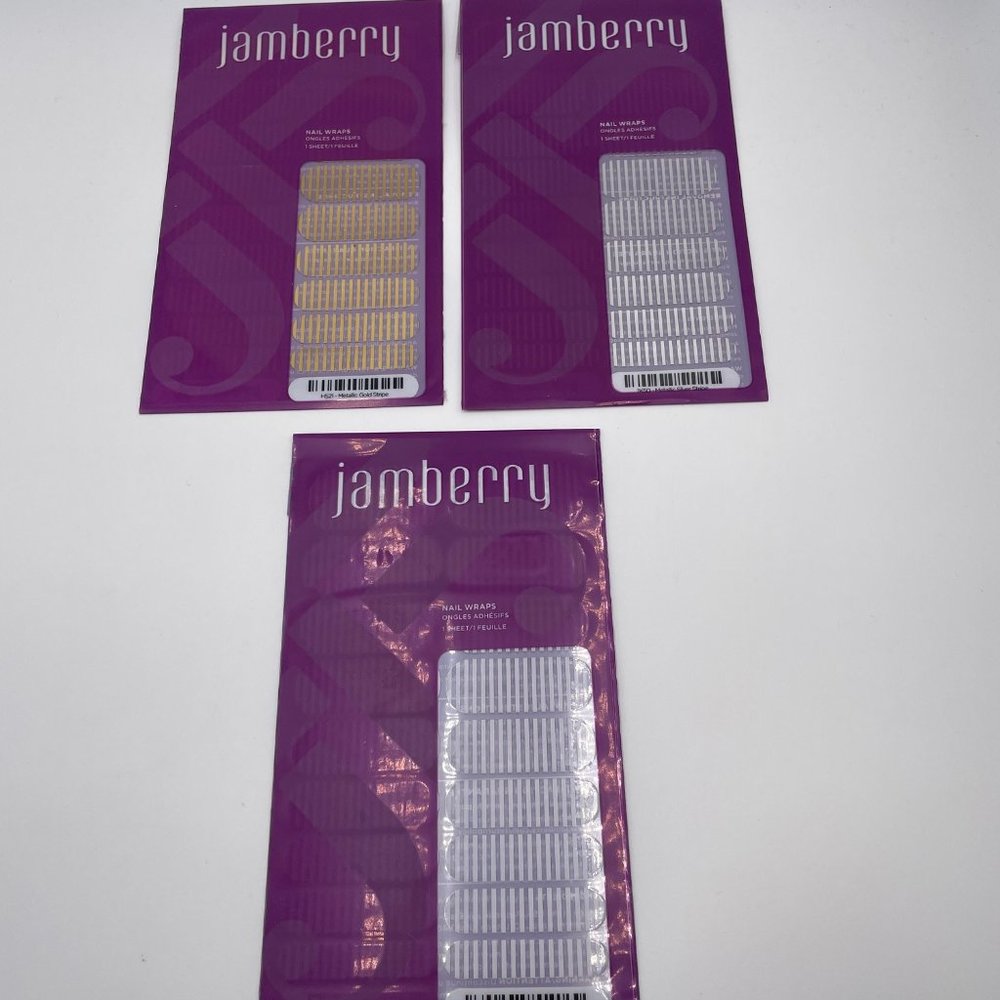 Jamberry Wraps Set, Clear Stripe in Black, Gold & Silver, x3